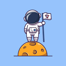 Astronaut Flag On Moon Cartoon Mascot
