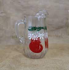 Clear Glass Beverage Pitcher Painted