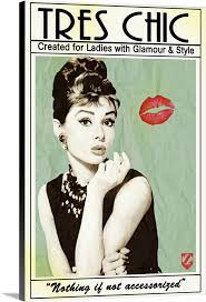 Audrey Hepburn Tres Chic Large Solid Faced Canvas Wall Art Print Great Big Canvas