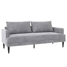 Novogratz Bailey Pillowback Sofa Mid Century Modern In Light Gray Velvet