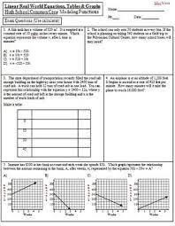 Real World Linear Equations Tables