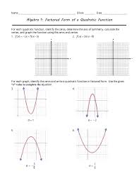 Quadratic Function Algebra Worksheet