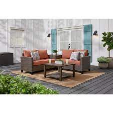 Hampton Bay Tilson Heights Brown 4 Piece Wicker Outdoor Sectional Set With Cushionguard Sienna Cushions