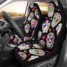 2 Front Sugar Skulls Car Seat Covers