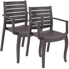 Sunnydaze Illias Plastic Outdoor Patio Arm Chair Set Of 2 Brown