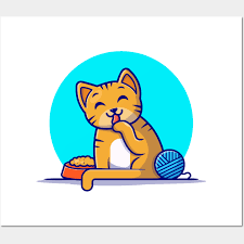 Cute Cat With Yarn Ball Cartoon Vector