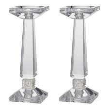 A B Home Clear Crystal Candle Holders