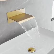 Bwe Widespread Waterfall Single Handle Wall Mounted Bathroom Faucet In Brushed Gold