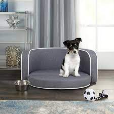 30 In Medium Gray Round Pet Sofa Dog Sofa Dog Bed Cat Bed With Wooden Structure Linen Goods White Roller Lines