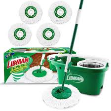 Libman Microfiber Tornado Wet Spin Mop And Bucket Floor Cleaning System With 4 Refills Green White