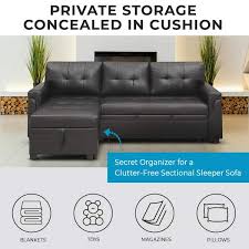 Homestock Black Tufted Sectional Sofa