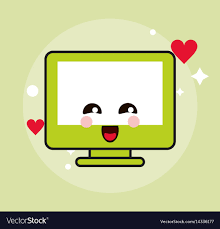 Computer Kawaii Cartoon Happy Cute Icon