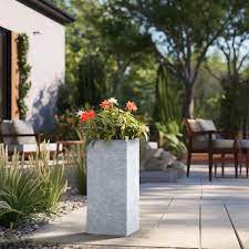 Modern 24in High Large Tall Tapered Square Soft Slate Outdoor Cement Planter Plant Pots