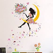 Moon Erfly Flower Girl Wall Sticker