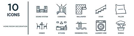Home Room Decoration Outline Icon Set