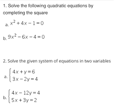 Solve The Following Quadratic Equations