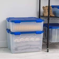 Iris 18 Gal Weatherpro Clear Plastic Storage Box With Blue Lid 3 Pack