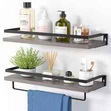 Dracelo 16 5 In W X 5 9 In D X 2 75 In H Gray Bathroom Wall Mounted Floating Shelves With Towel Bar