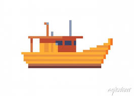 Fishing Wooden Boat Pixel Art Icon