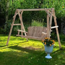 4 4 Ft 2 Person Natural Fir Wood Patio Swing With A Frame Stand