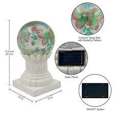 Goodeco Gazing Ball On Roman Column For Garden Decor Solar Ed Glass Garden Globe Sphere Lights With Roman Pillar Stand