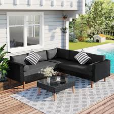 Wicker L Shaped Outdoor Sectional Set