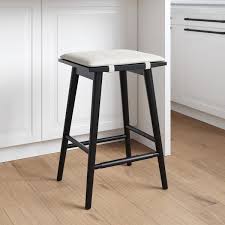 Nathan James Barker Counter Height Solid Wood Barstool With Upholstered Cushion Backless Island Stool With Rubberwood Legs And Natural Textured