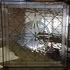 Compass Rose Clear Stained Glass Window