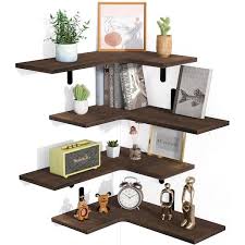 Dark Brown Corner Floating Shelves Set