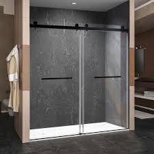 Wellfor 60 In W X 76 In H Double Sliding Frameless Shower Door In Matte Black With 3 8 In Clear Glass Bypass Trackless Doors