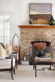 Vintage Red Brick Fireplace With Green
