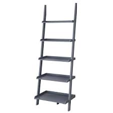 Gray Wood 5 Shelf Ladder Bookcase