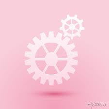 Paper Cut Gear Icon Isolated On Pink