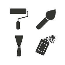 Paint Roller Brush Icons Spray Can