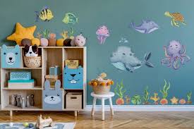 Kids Nursery Undersea Wall Decals Cute Whale With Sea Animals Wall Sticker
