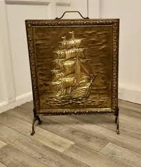 Large Fire Screen In Brass 1920 For