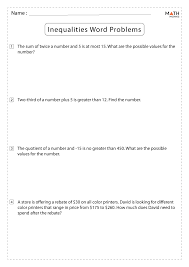 Inequality Word Problems Worksheets