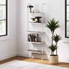 Theo Gray Oak 5 Shelf Ladder Bookcase