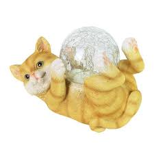 Exhart Solar Cat Playing With Led Le Ball Garden Statuary 10 5 By 7 5 Inches