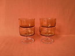 Set Of 4 Retro Luminarc Amber Glass