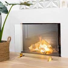 Barton 36 In W X 26 In H Single Fire Place Panel Tempered Glass Fireplace Screen Freestanding