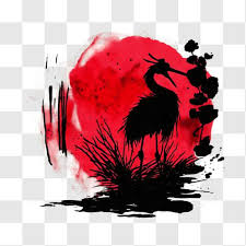 Asian Crane Silhouette With