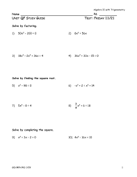 Solving Quadratic Equations Review