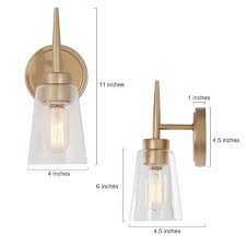 Uolfin Modern Kitchen Wall Light Dule 1 Light Gold Wall Sconce Bathroom Vanity Light With Cylinder Clear Glass Shade