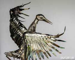 Crane Sculpture Out Of Used Cutlery