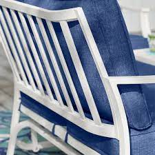 Hampton Bay Harbor Point White 4 Piece Metal Patio Conversation Set With Cushionguard Mariner Blue Cushions