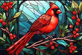 Stained Glass Red Cardinal Bird