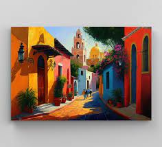 Mexican Village Art Painting Colorful
