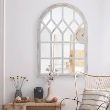 Medium Arched White Windowpane Antiqued