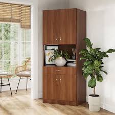 Living Skog Monti Dark Cherry Engineered Wood 34 In Corner Pantry Cabinet With Microwave Shelf